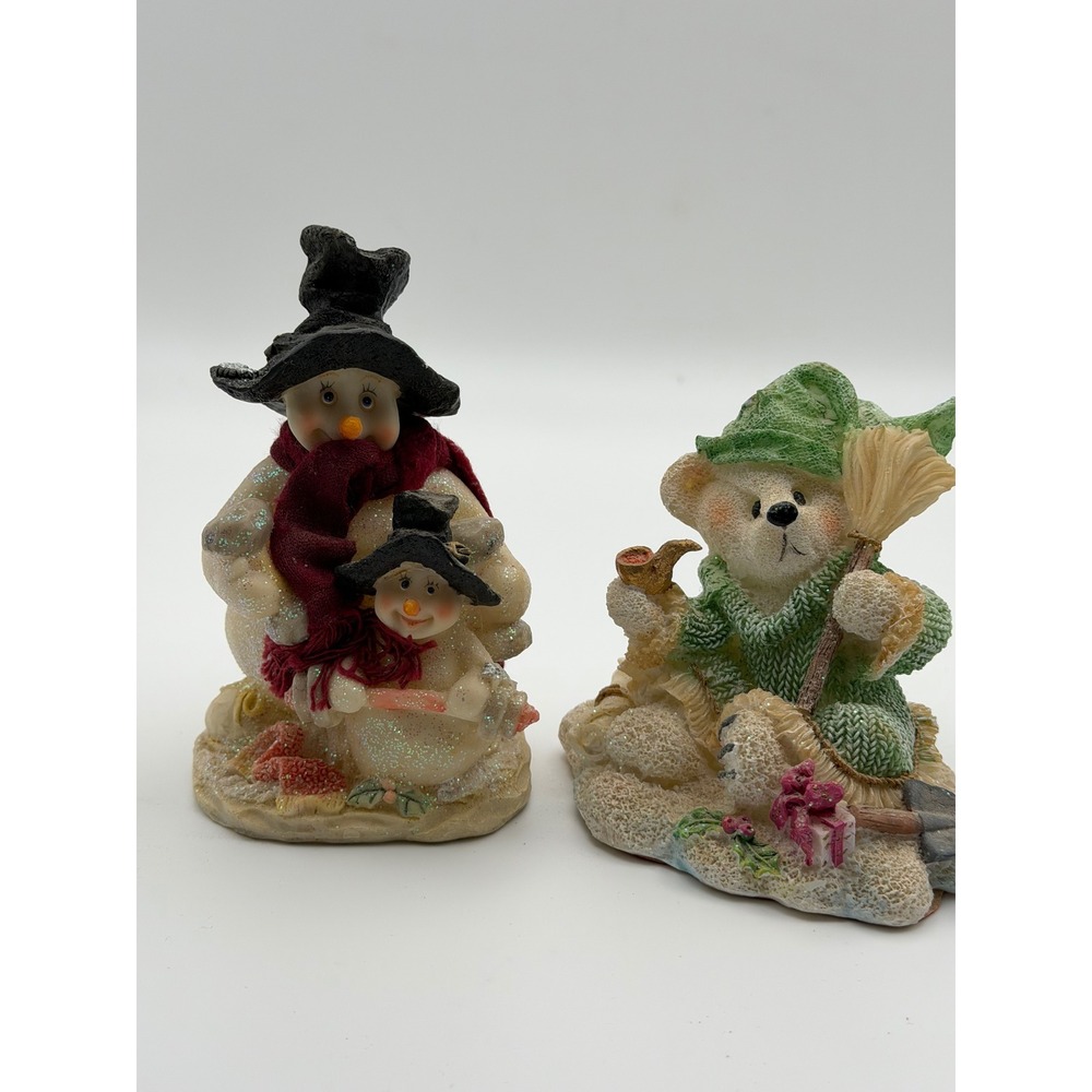 K's Collection Vintage Christmas Resin Figurines Snowman Family and Winter Bear